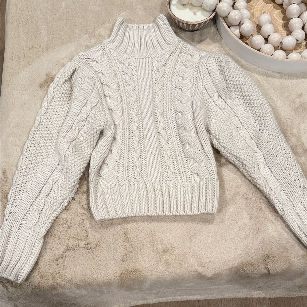 Astr Cream Cable Knit Turtleneck Sweater